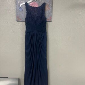 David's Bridal Navy Lace and Chiffon Evening Dress